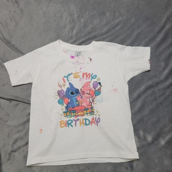 Disney Other - Its My Birthday Shirt Girls 2t Stitch Tee Shirt White Pink Paint Comfort Stretch